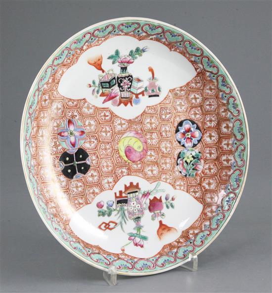 A Chinese famille rose dish, 19th century, Yongzheng mark, 21cm